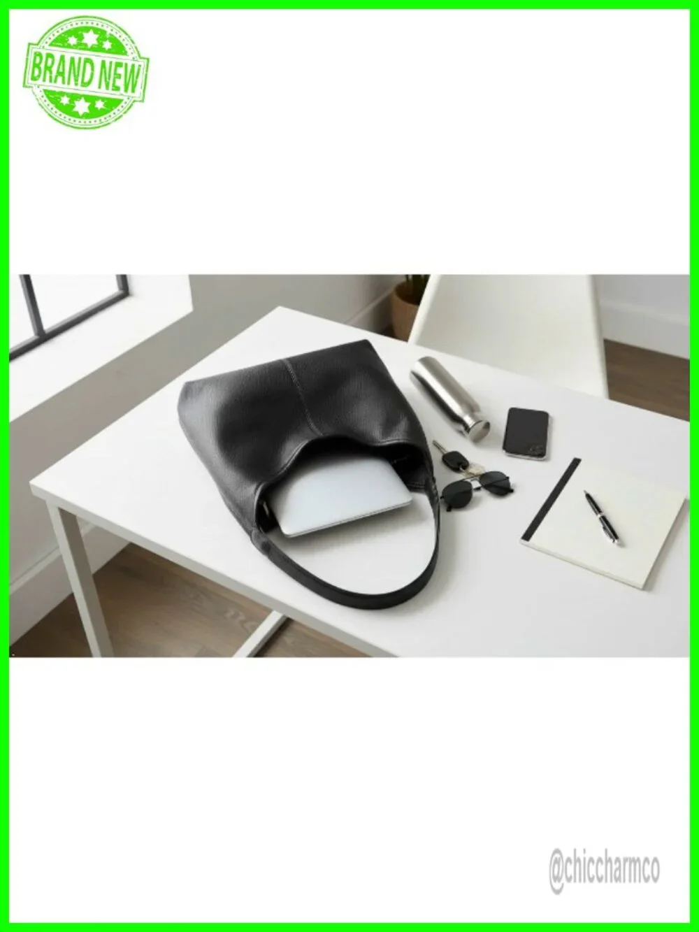 Vegan Leather Slouchy Hobo Bag with Zippered Pockets & Shoulder Strap